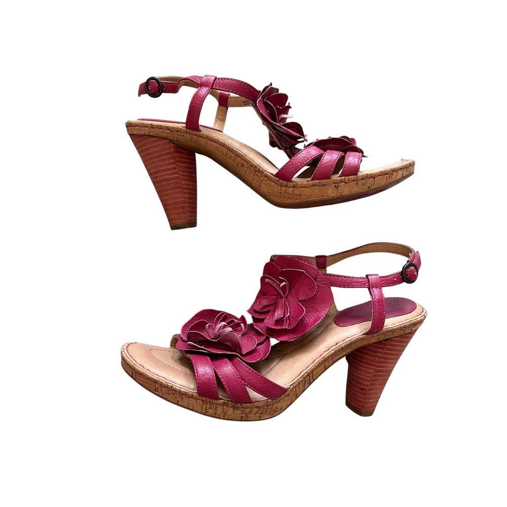 Sandals Floral Y2K Born Crown Womens 10 Magenta Leather 3D Flower Heel W51912